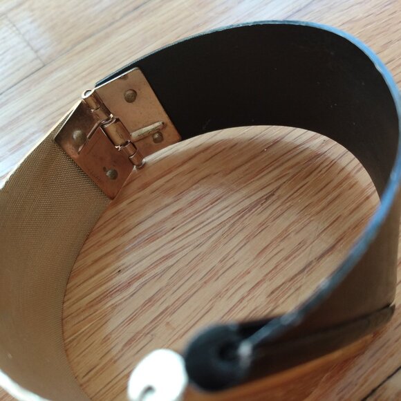 Vintage Black & Gold Tone Bracelet Clamper Hinged Cuff Textured Made in Germany - Picture 4 of 10